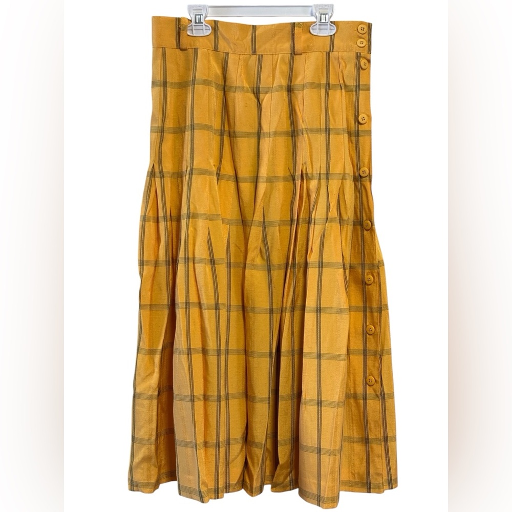 Vintage Yellow Plaid Button-Up Skirt